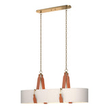 Hubbardton Forge 2022 Antique Brass Chestnut Leather Flax Shade (SE) Standard Saratoga Oval Pendant