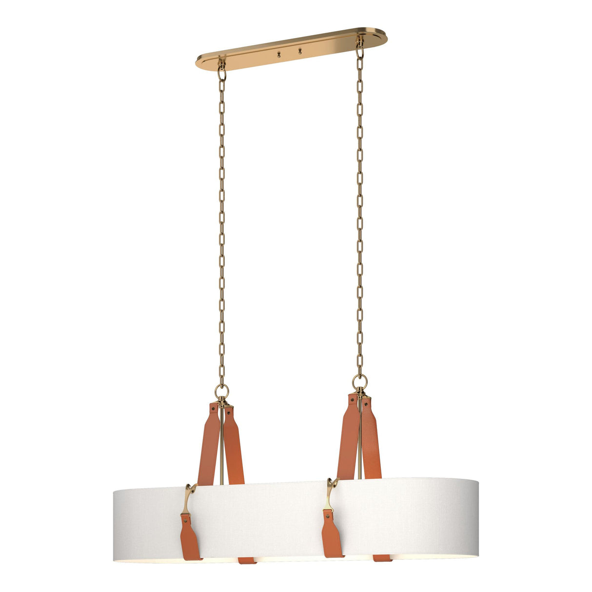 Hubbardton Forge 2022 Antique Brass Chestnut Leather Natural Anna Shade (SF) Standard Saratoga Oval Pendant