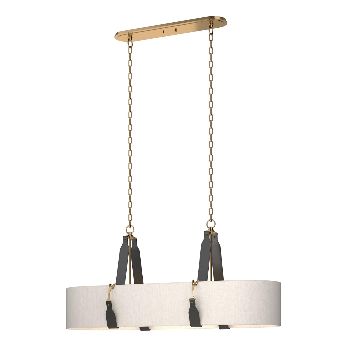Hubbardton Forge 2022 Antique Brass Black Leather Flax Shade (SE) Standard Saratoga Oval Pendant