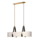 Hubbardton Forge 2022 Antique Brass Black Leather Flax Shade (SE) Standard Saratoga Oval Pendant
