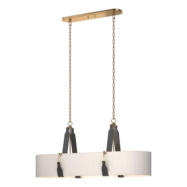 Hubbardton Forge 2022 Antique Brass Black Leather Flax Shade (SE) Standard Saratoga Oval Pendant