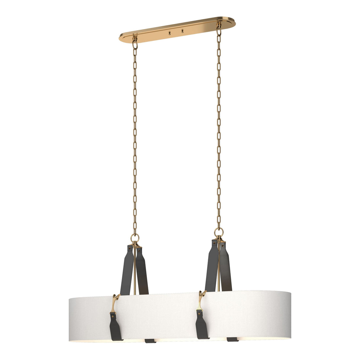 Hubbardton Forge 2022 Antique Brass Black Leather Natural Anna Shade (SF) Standard Saratoga Oval Pendant