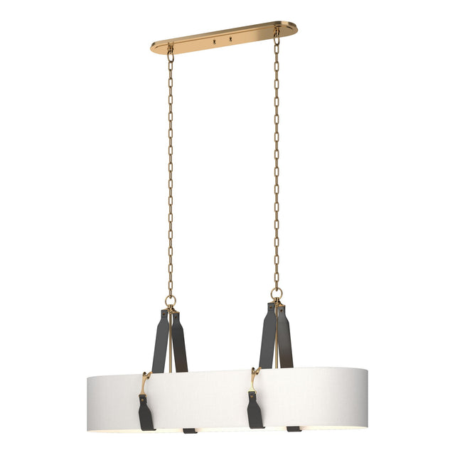 Hubbardton Forge 2022 Antique Brass Black Leather Natural Anna Shade (SF) Standard Saratoga Oval Pendant
