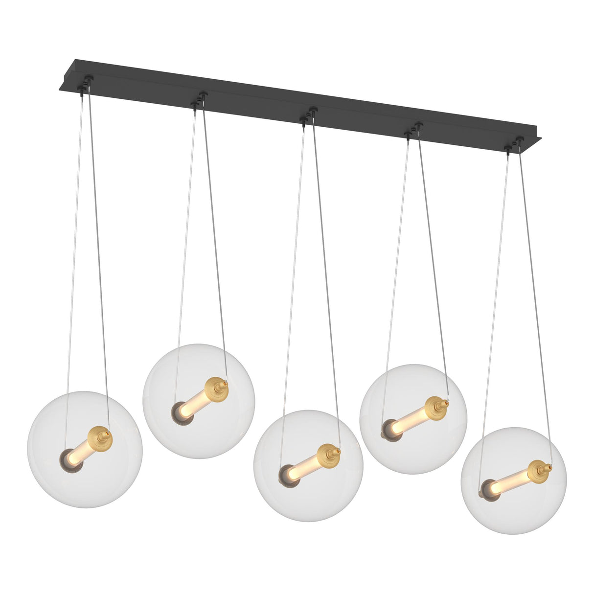 Hubbardton Forge 2017 Black with Brass Accents Clear Glass with Stainless Steel Mesh Tube (YT) Standard Otto Sphere 5 Light Pendant