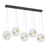 Hubbardton Forge 2017 Black with Brass Accents Clear Glass with Stainless Steel Mesh Tube (YT) Standard Otto Sphere 5 Light Pendant
