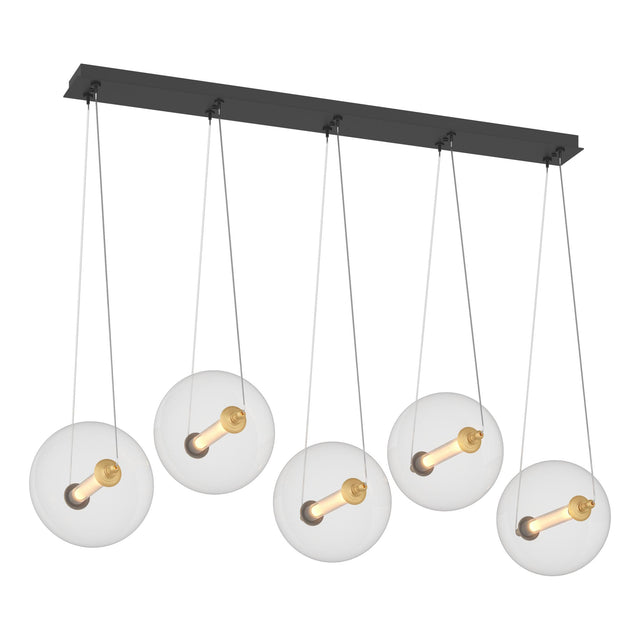 Hubbardton Forge 2017 Black with Brass Accents Clear Glass with Stainless Steel Mesh Tube (YT) Standard Otto Sphere 5 Light Pendant