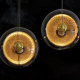 Hubbardton Forge 2017 Black with Brass Accents Clear Glass with Stainless Steel Mesh Tube (YT) Standard Otto Sphere 5 Light Pendant