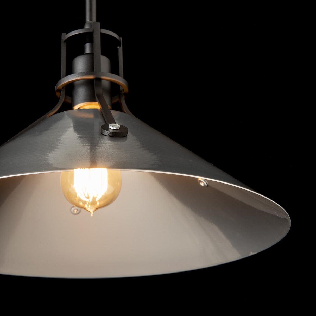 Hubbardton Forge 2022 Black Sterling Multi Henry Medium Steel Shade Pendant