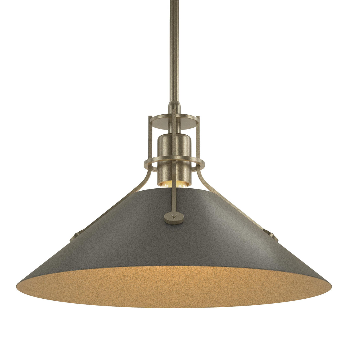 Hubbardton Forge 2022 Soft Gold Natural Iron Multi Henry Medium Steel Shade Pendant