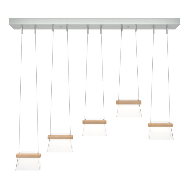 Hubbardton Forge 2018 Vintage Platinum Maple Wood Clear Glass (ZM) Standard More Cowbell LED Pendant