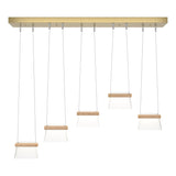 Hubbardton Forge 2018 Modern Brass Maple Wood Clear Glass (ZM) Standard More Cowbell LED Pendant