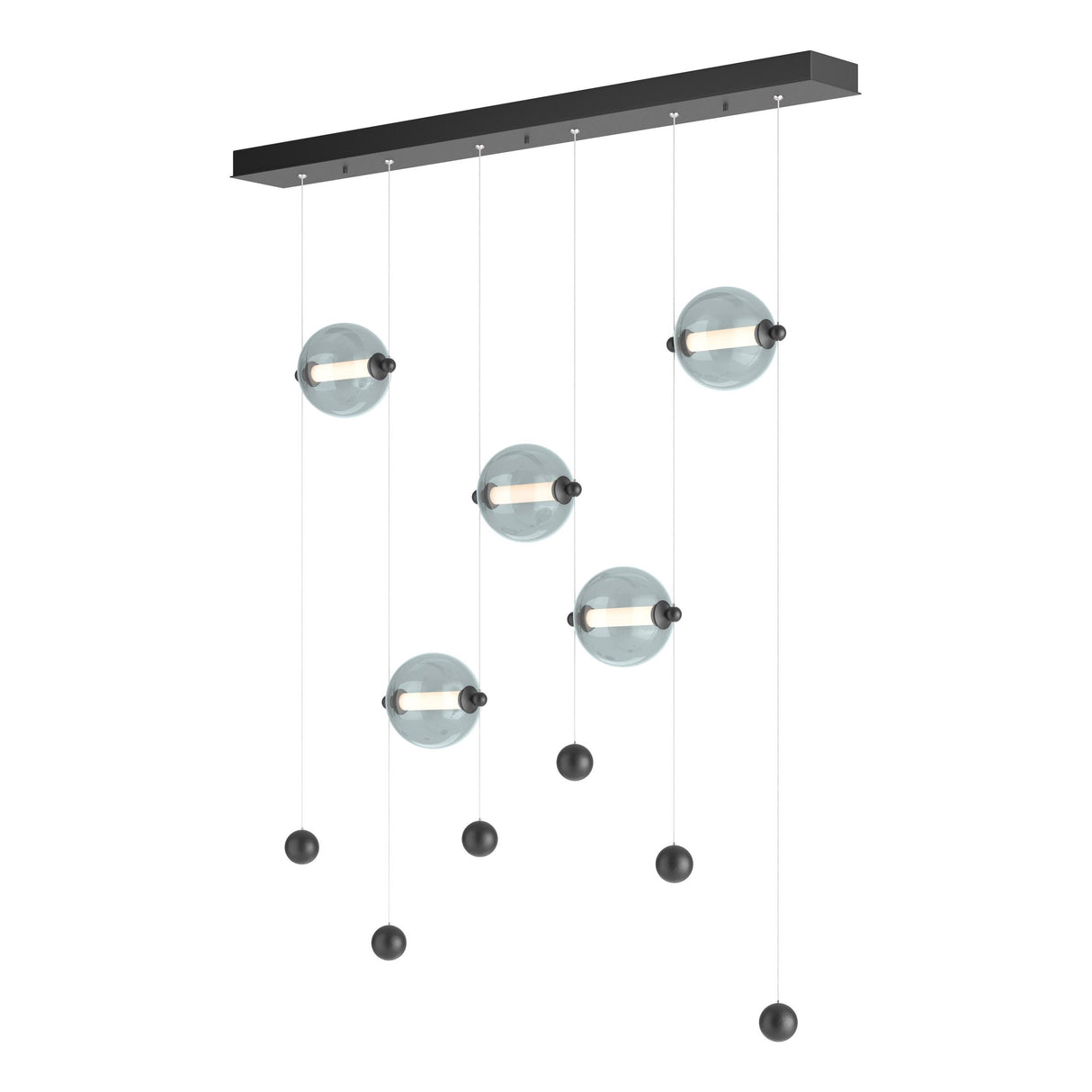 Hubbardton Forge 2020 Black Cool Grey Glass (YL) Standard Abacus 5-Light LED Pendant