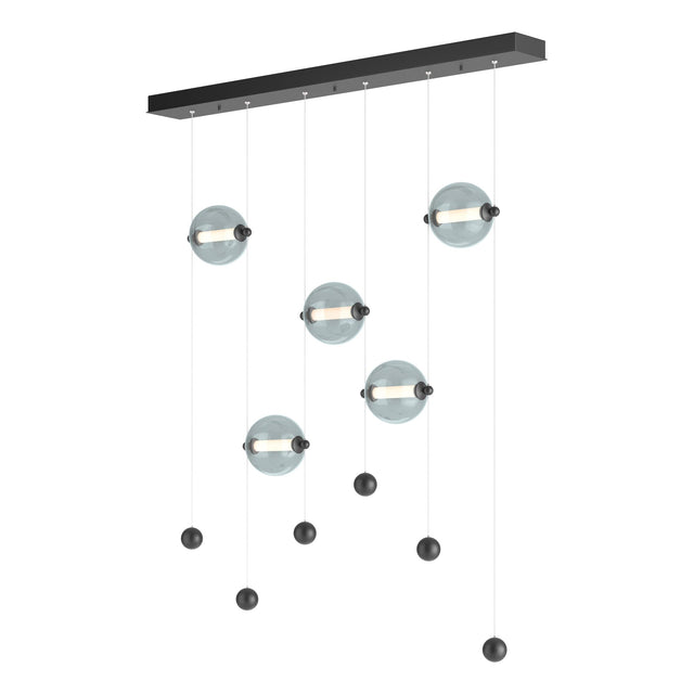 Hubbardton Forge 2020 Black Cool Grey Glass (YL) Standard Abacus 5-Light LED Pendant