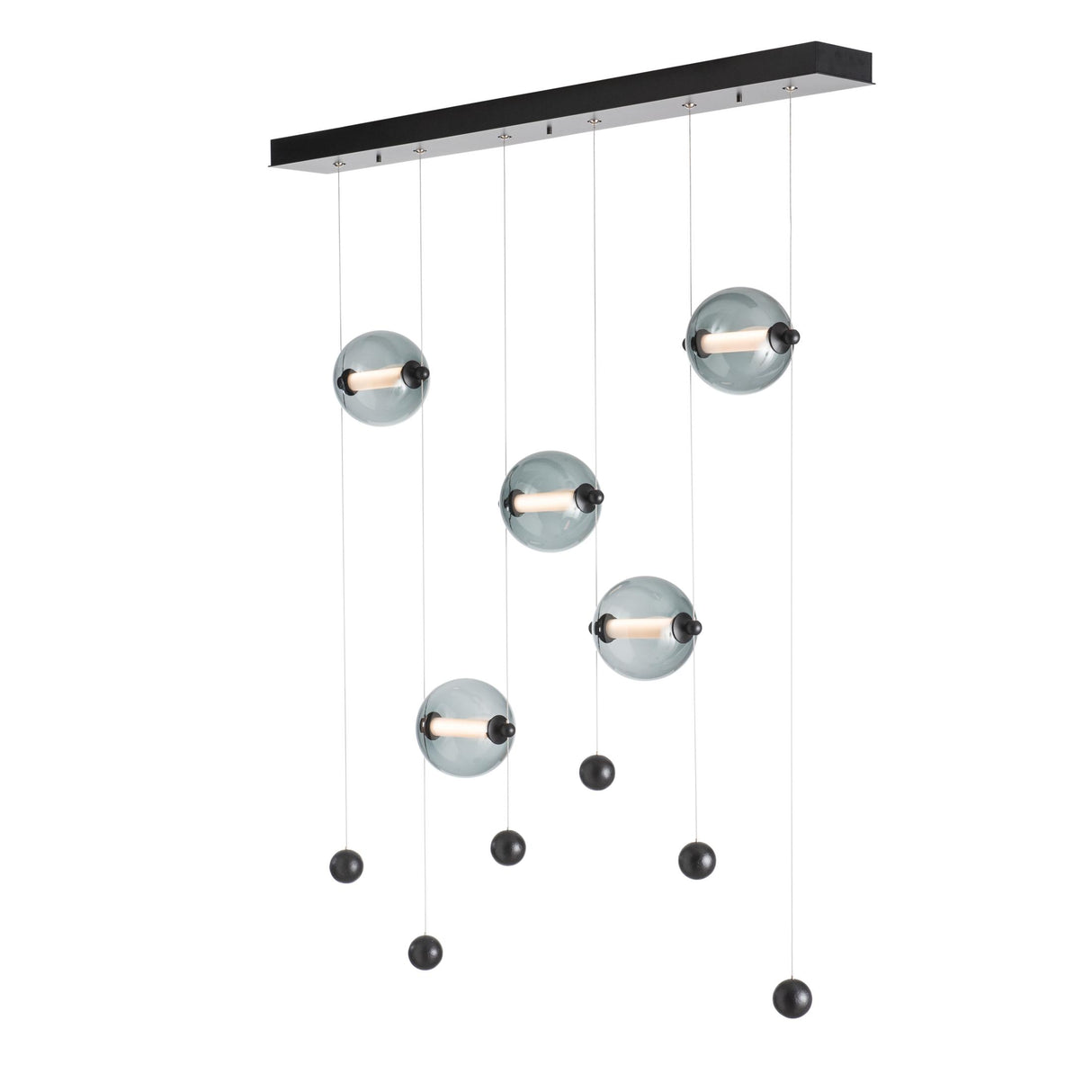 Hubbardton Forge 2020 Black Cool Grey Glass (YL) Standard Abacus 5-Light LED Pendant