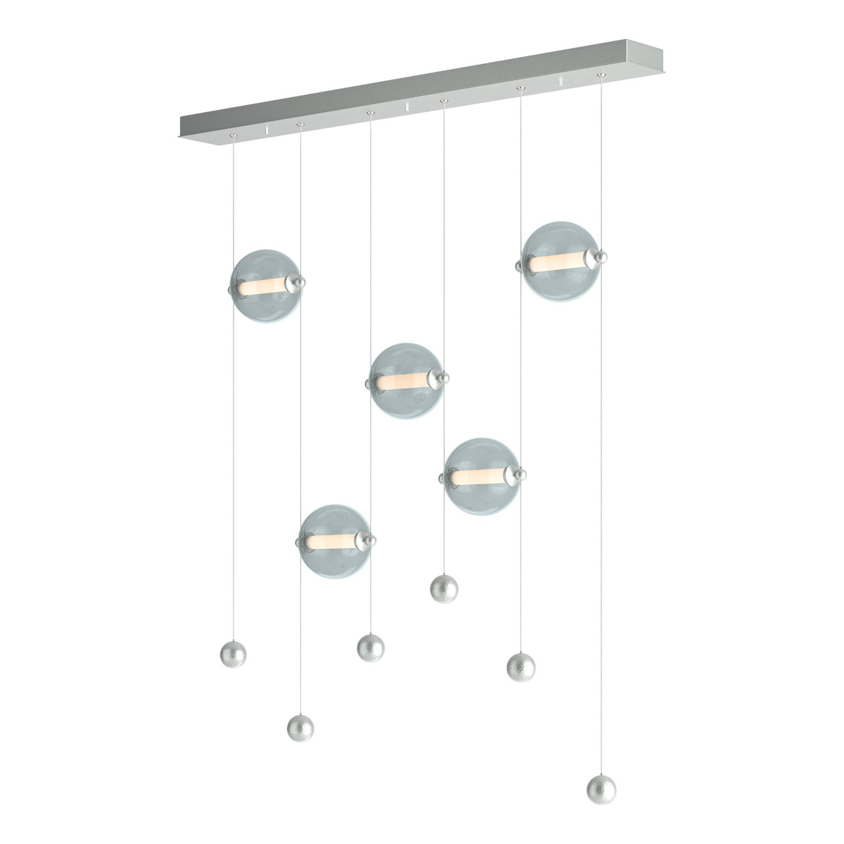 Hubbardton Forge 2020 Vintage Platinum Cool Grey Glass (YL) Standard Abacus 5-Light LED Pendant