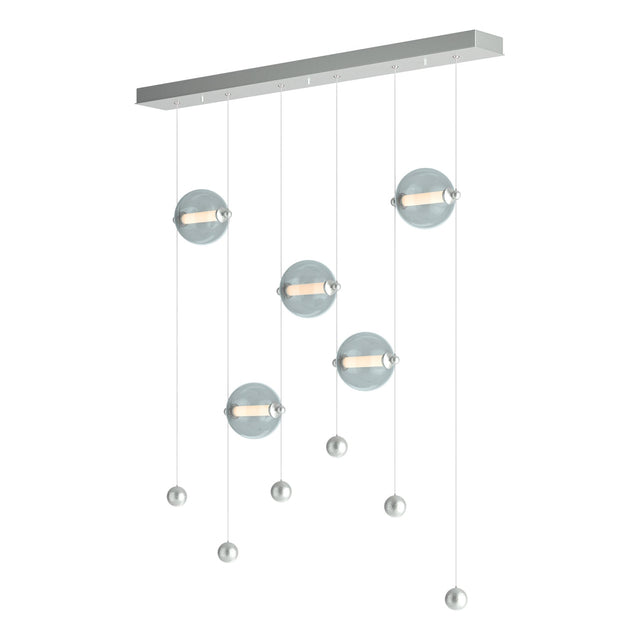 Hubbardton Forge 2020 Vintage Platinum Cool Grey Glass (YL) Standard Abacus 5-Light LED Pendant
