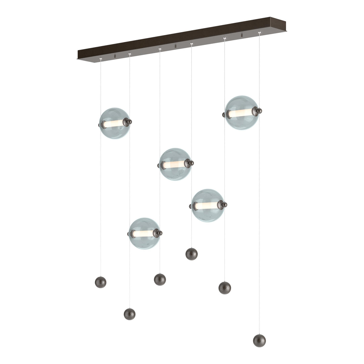 Hubbardton Forge 2020 Oil Rubbed Bronze Cool Grey Glass (YL) Standard Abacus 5-Light LED Pendant