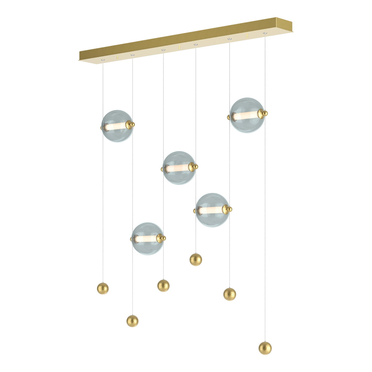 Hubbardton Forge 2020 Modern Brass Cool Grey Glass (YL) Standard Abacus 5-Light LED Pendant