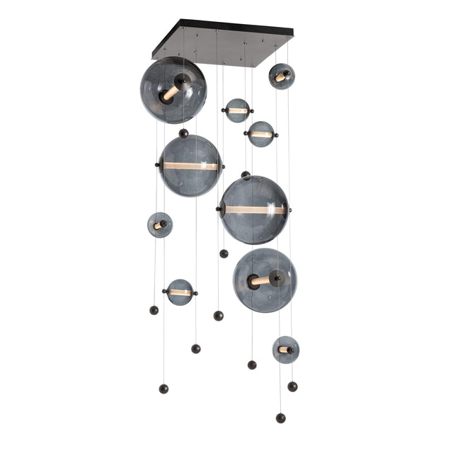 Hubbardton Forge 2021 Dark Smoke Cool Grey Glass (YL) Standard Abacus 10-Light Square LED Pendant