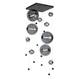 Hubbardton Forge 2021 Black Cool Grey Glass (YL) Standard Abacus 10-Light Square LED Pendant