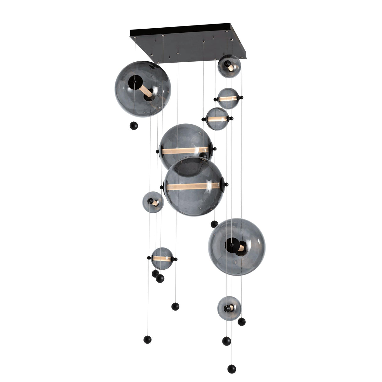 Hubbardton Forge 2021 Black Cool Grey Glass (YL) Standard Abacus 10-Light Square LED Pendant