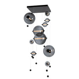 Hubbardton Forge 2021 Black Cool Grey Glass (YL) Standard Abacus 10-Light Square LED Pendant