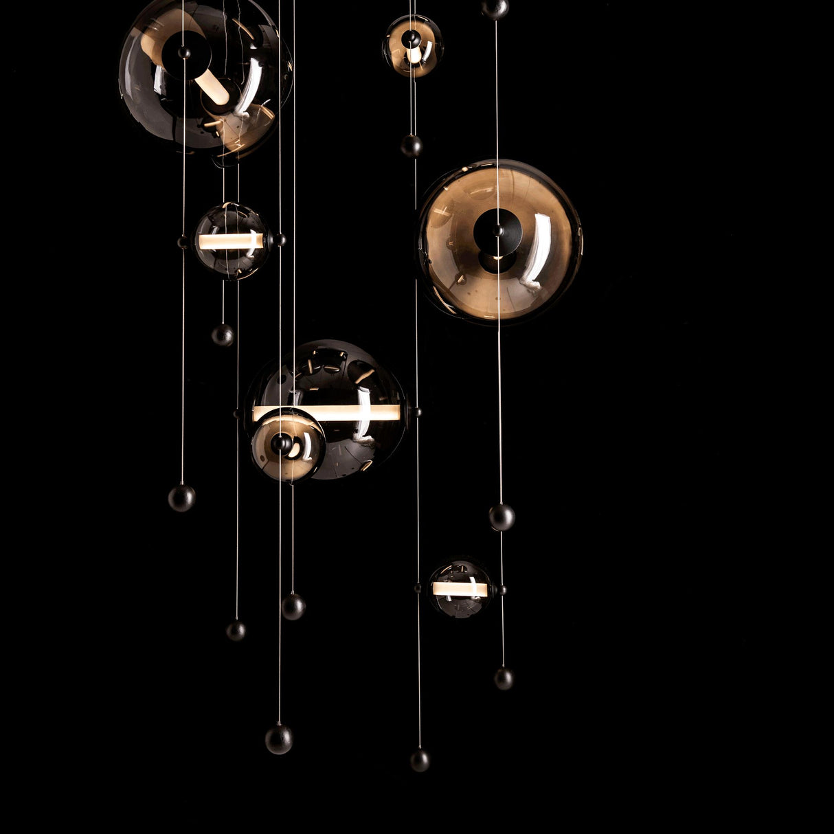 Hubbardton Forge 2021 Black Cool Grey Glass (YL) Standard Abacus 10-Light Square LED Pendant