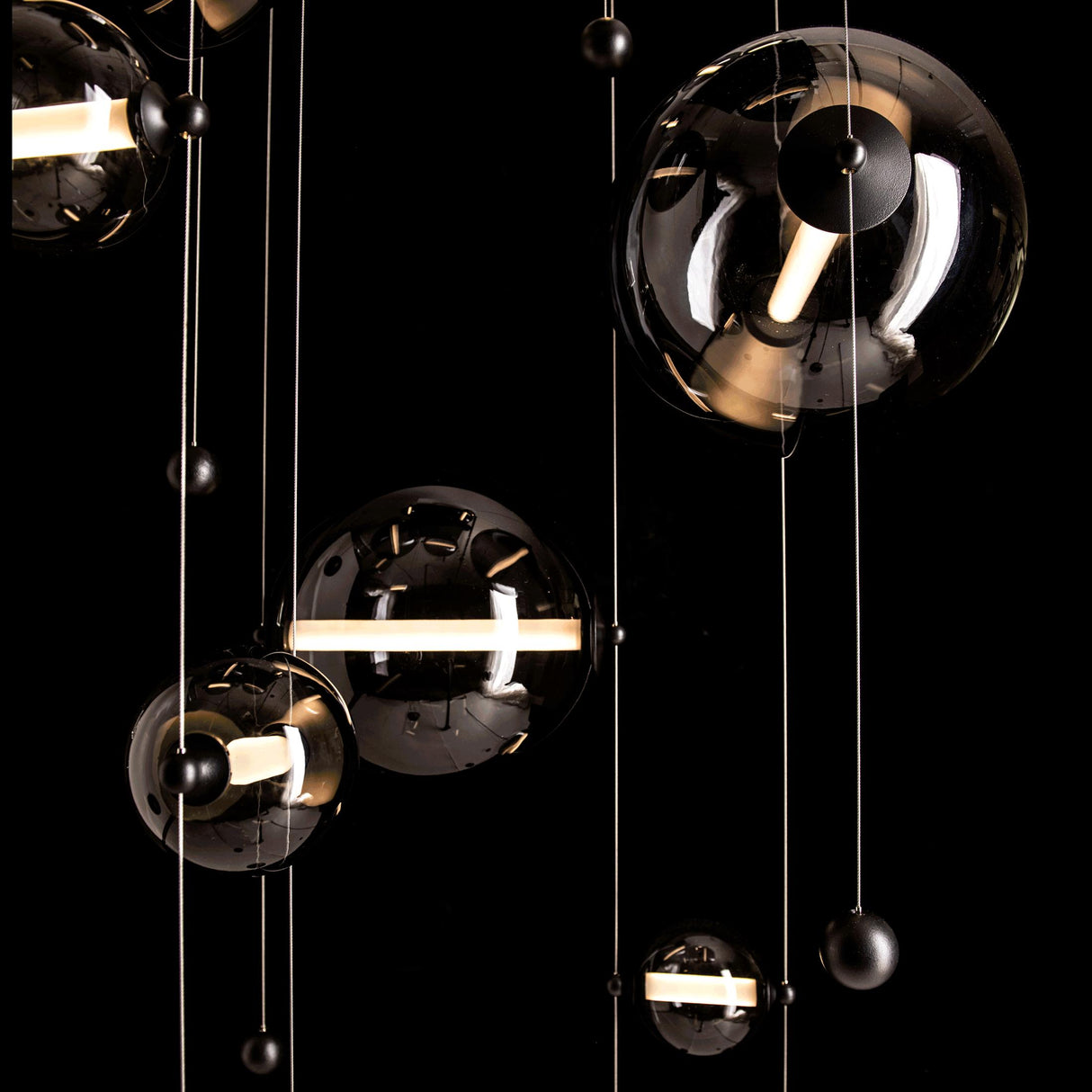 Hubbardton Forge 2021 Black Cool Grey Glass (YL) Standard Abacus 10-Light Square LED Pendant