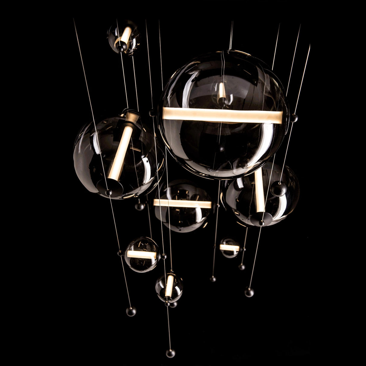 Hubbardton Forge 2021 Black Cool Grey Glass (YL) Standard Abacus 10-Light Square LED Pendant
