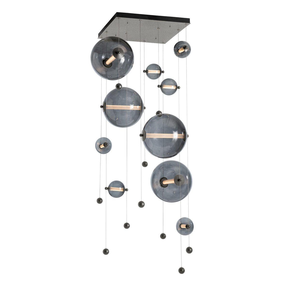Hubbardton Forge 2021 Natural Iron Cool Grey Glass (YL) Standard Abacus 10-Light Square LED Pendant
