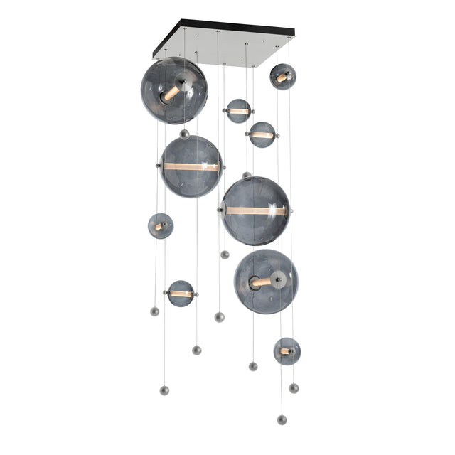 Hubbardton Forge 2021 Vintage Platinum Cool Grey Glass (YL) Standard Abacus 10-Light Square LED Pendant