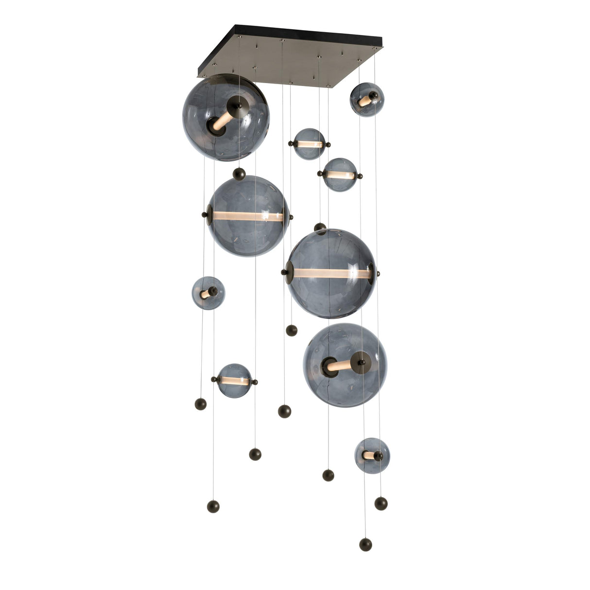Hubbardton Forge 2021 Oil Rubbed Bronze Cool Grey Glass (YL) Standard Abacus 10-Light Square LED Pendant