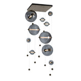 Hubbardton Forge 2021 Oil Rubbed Bronze Cool Grey Glass (YL) Standard Abacus 10-Light Square LED Pendant