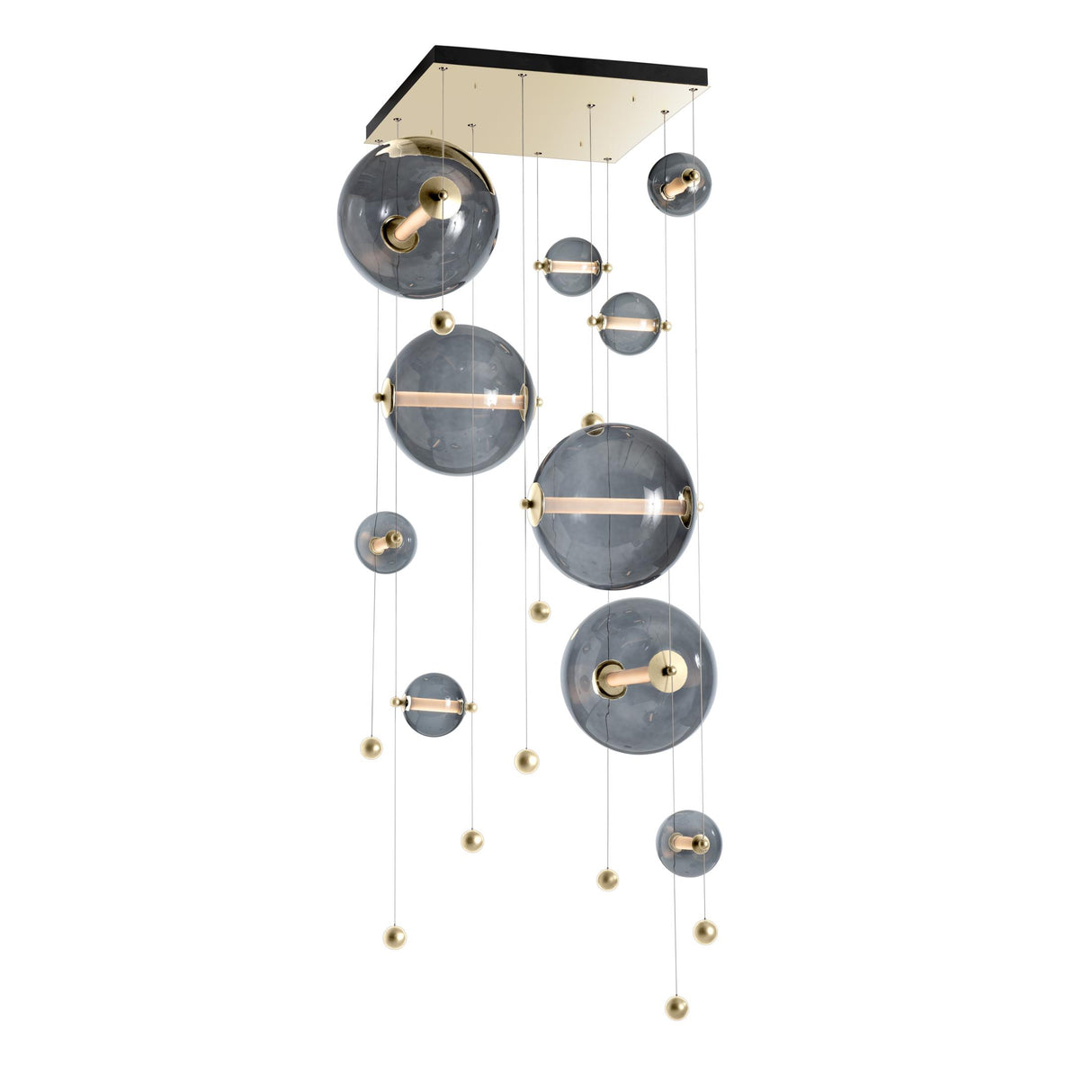 Hubbardton Forge 2021 Modern Brass Cool Grey Glass (YL) Standard Abacus 10-Light Square LED Pendant