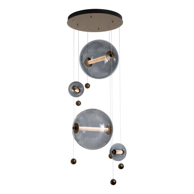 Hubbardton Forge 2021 Bronze Cool Grey Glass (YL) Standard Abacus 4-Light Round LED Pendant