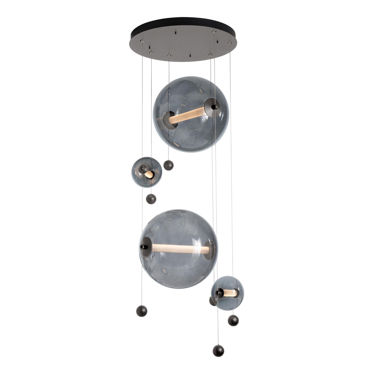 Hubbardton Forge 2021 Dark Smoke Cool Grey Glass (YL) Standard Abacus 4-Light Round LED Pendant