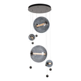 Hubbardton Forge 2021 Dark Smoke Cool Grey Glass (YL) Standard Abacus 4-Light Round LED Pendant