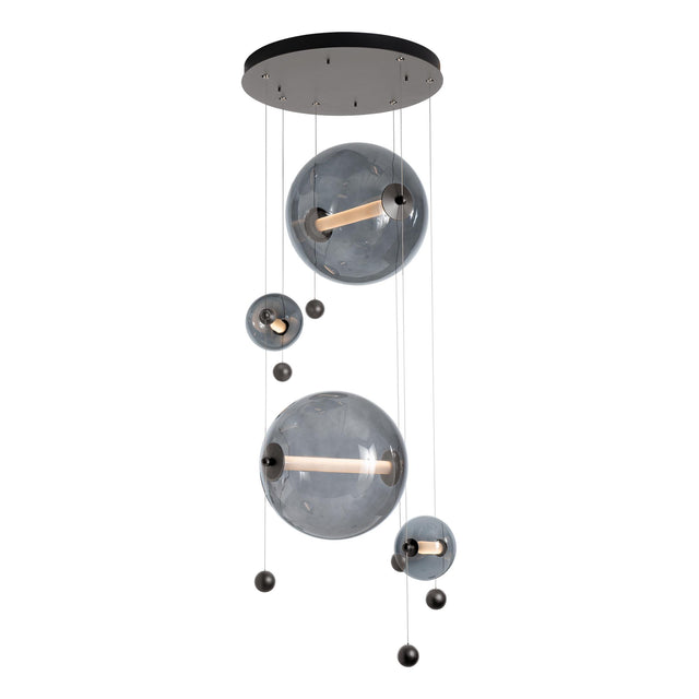 Hubbardton Forge 2021 Dark Smoke Cool Grey Glass (YL) Standard Abacus 4-Light Round LED Pendant