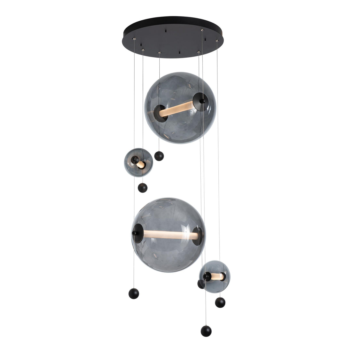 Hubbardton Forge 2021 Black Cool Grey Glass (YL) Standard Abacus 4-Light Round LED Pendant