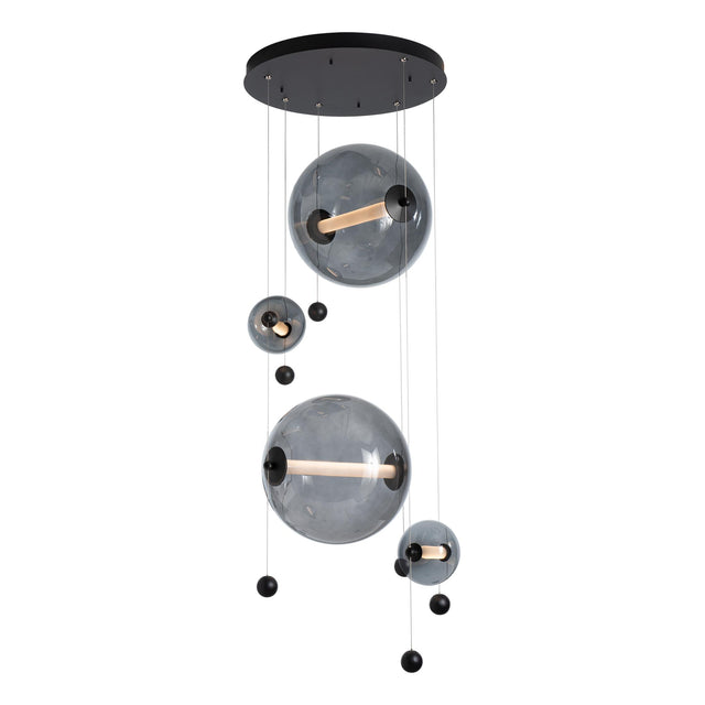Hubbardton Forge 2021 Black Cool Grey Glass (YL) Standard Abacus 4-Light Round LED Pendant