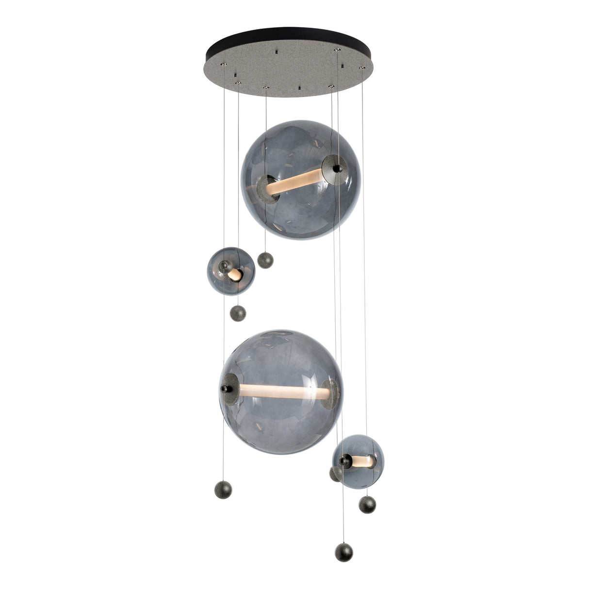 Hubbardton Forge 2021 Natural Iron Cool Grey Glass (YL) Standard Abacus 4-Light Round LED Pendant