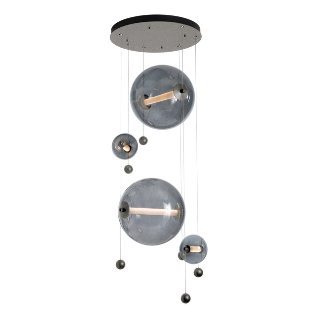 Hubbardton Forge 2021 Natural Iron Cool Grey Glass (YL) Standard Abacus 4-Light Round LED Pendant