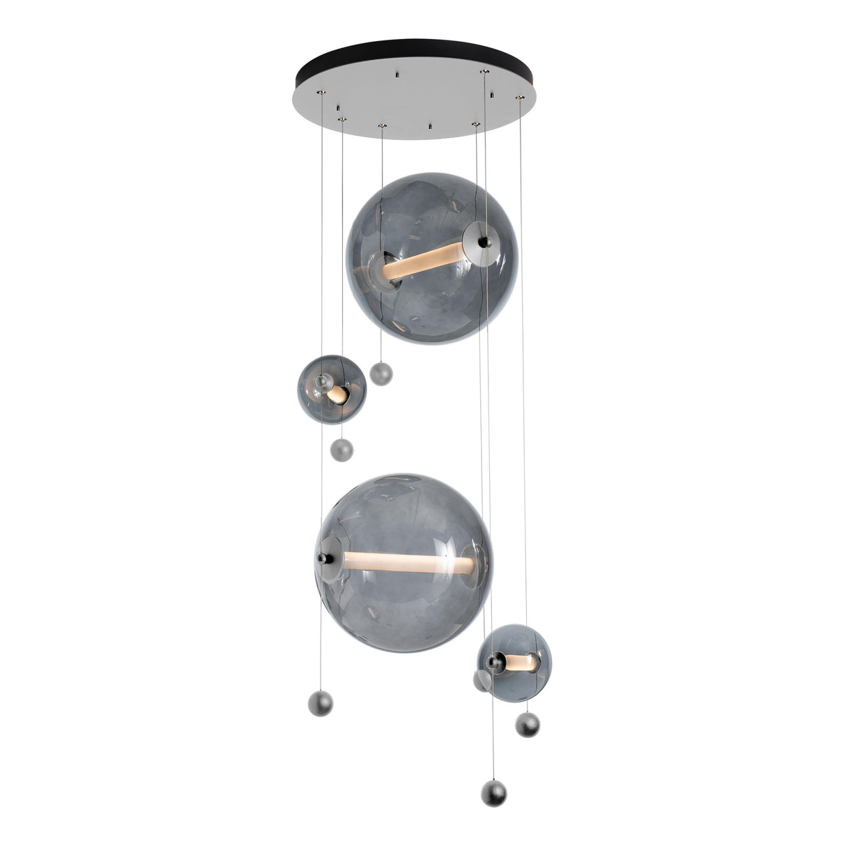 Hubbardton Forge 2021 Vintage Platinum Cool Grey Glass (YL) Standard Abacus 4-Light Round LED Pendant