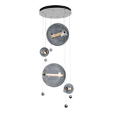 Hubbardton Forge 2021 Vintage Platinum Cool Grey Glass (YL) Standard Abacus 4-Light Round LED Pendant