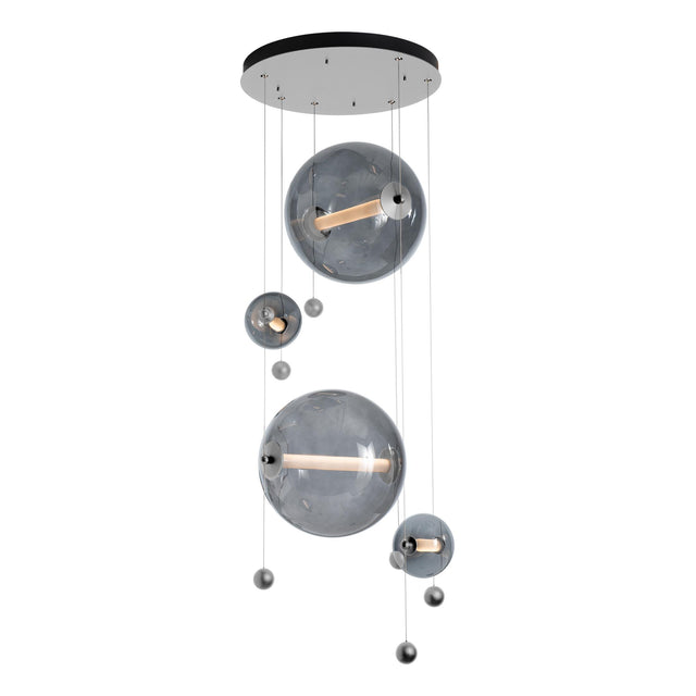 Hubbardton Forge 2021 Vintage Platinum Cool Grey Glass (YL) Standard Abacus 4-Light Round LED Pendant