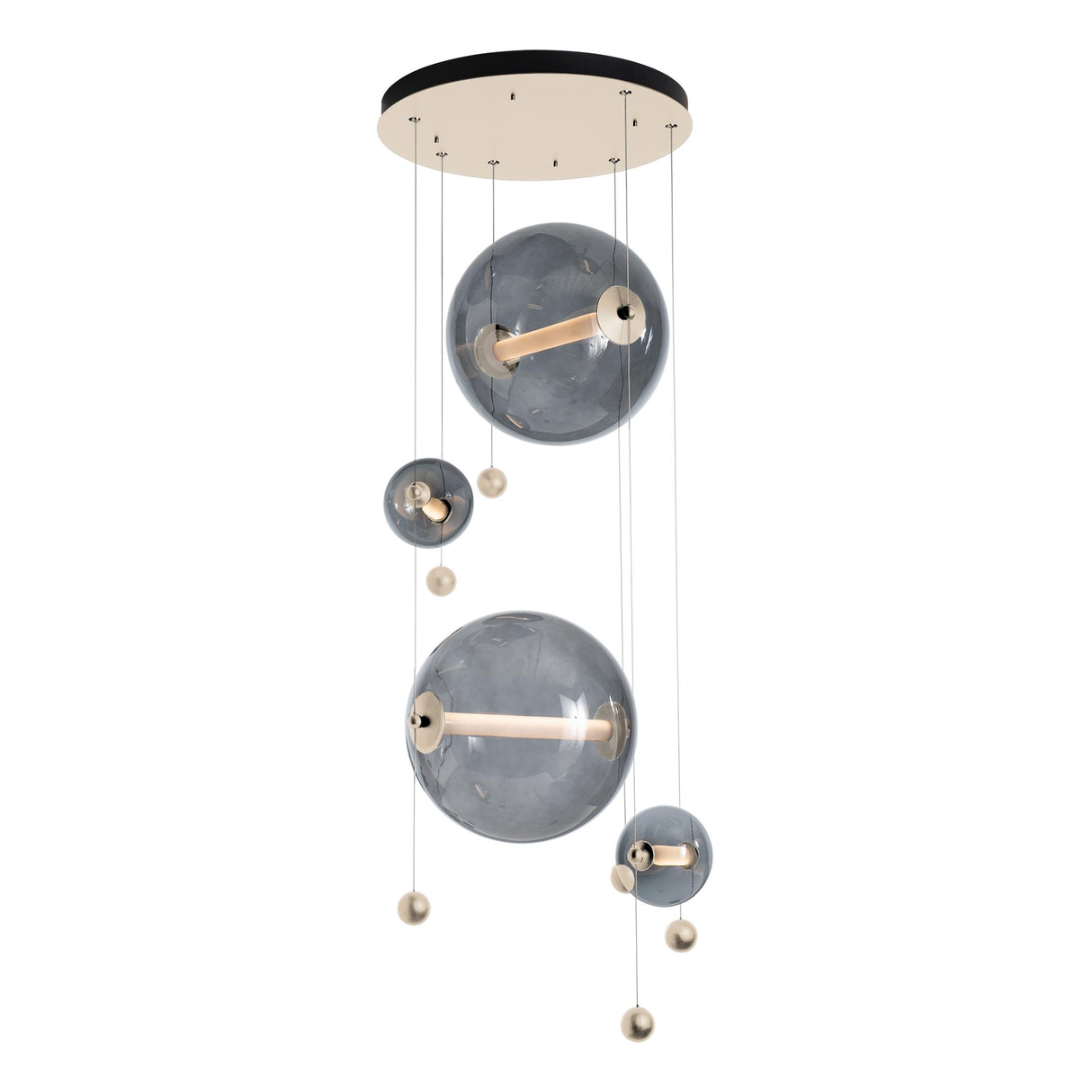 Hubbardton Forge 2021 Soft Gold Cool Grey Glass (YL) Standard Abacus 4-Light Round LED Pendant
