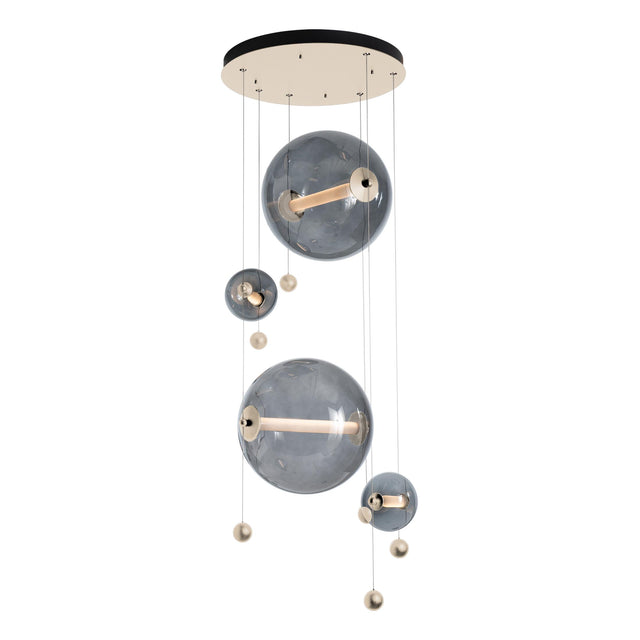 Hubbardton Forge 2021 Soft Gold Cool Grey Glass (YL) Standard Abacus 4-Light Round LED Pendant