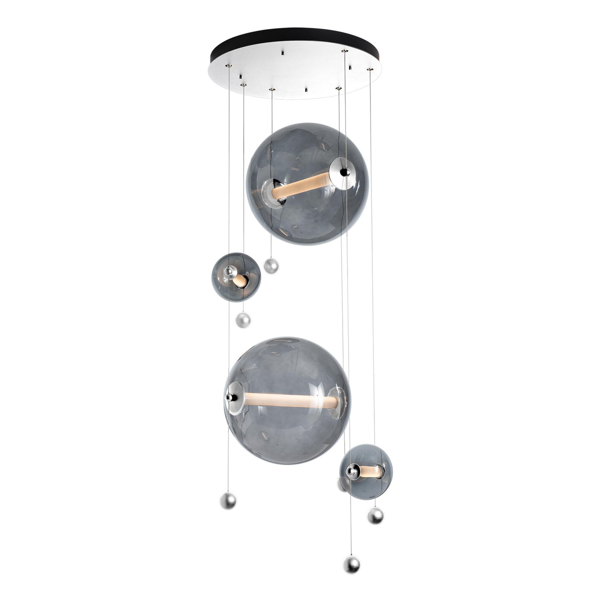 Hubbardton Forge 2021 Sterling Cool Grey Glass (YL) Standard Abacus 4-Light Round LED Pendant