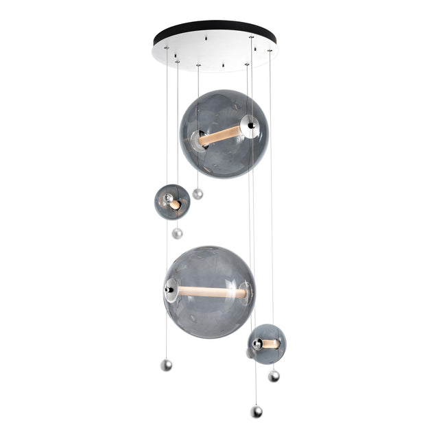 Hubbardton Forge 2021 Sterling Cool Grey Glass (YL) Standard Abacus 4-Light Round LED Pendant