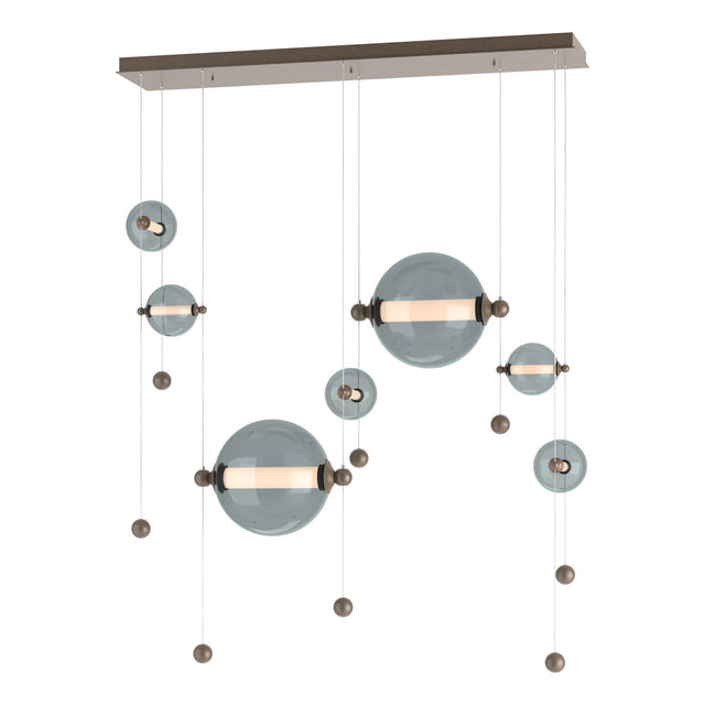 Hubbardton Forge 2021 Bronze Cool Grey Glass (YL) Standard Abacus 7-Light Double Linear LED Pendant